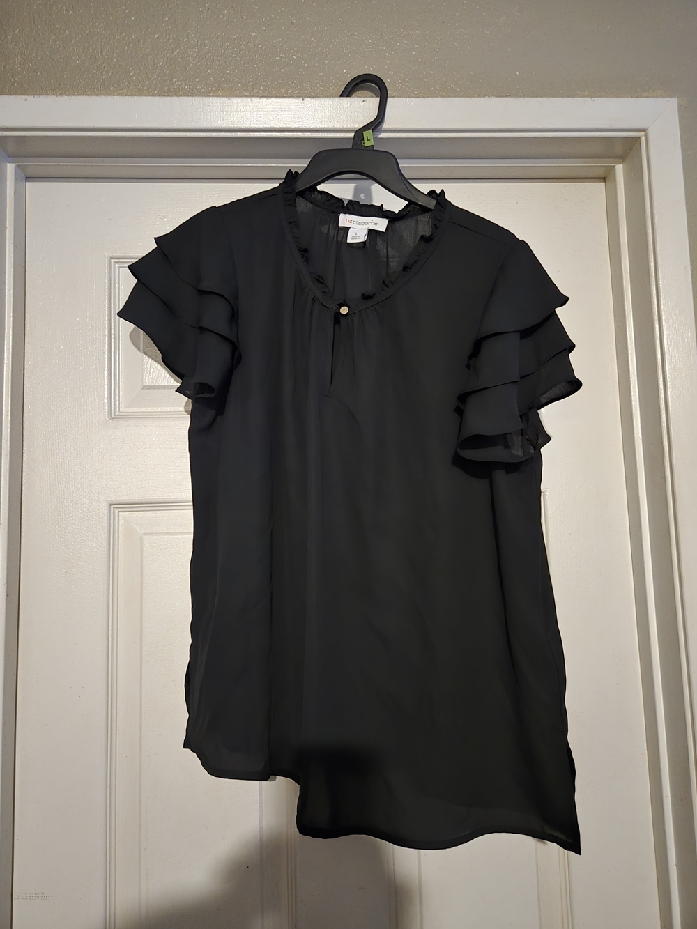 Black Ruffle Sleeve Women's Top